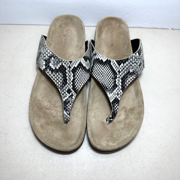 Vince Padma Leather Platform Sandals Gray Slip-On Open Toe Snakeskin Women's 9M - Picture 3 of 9